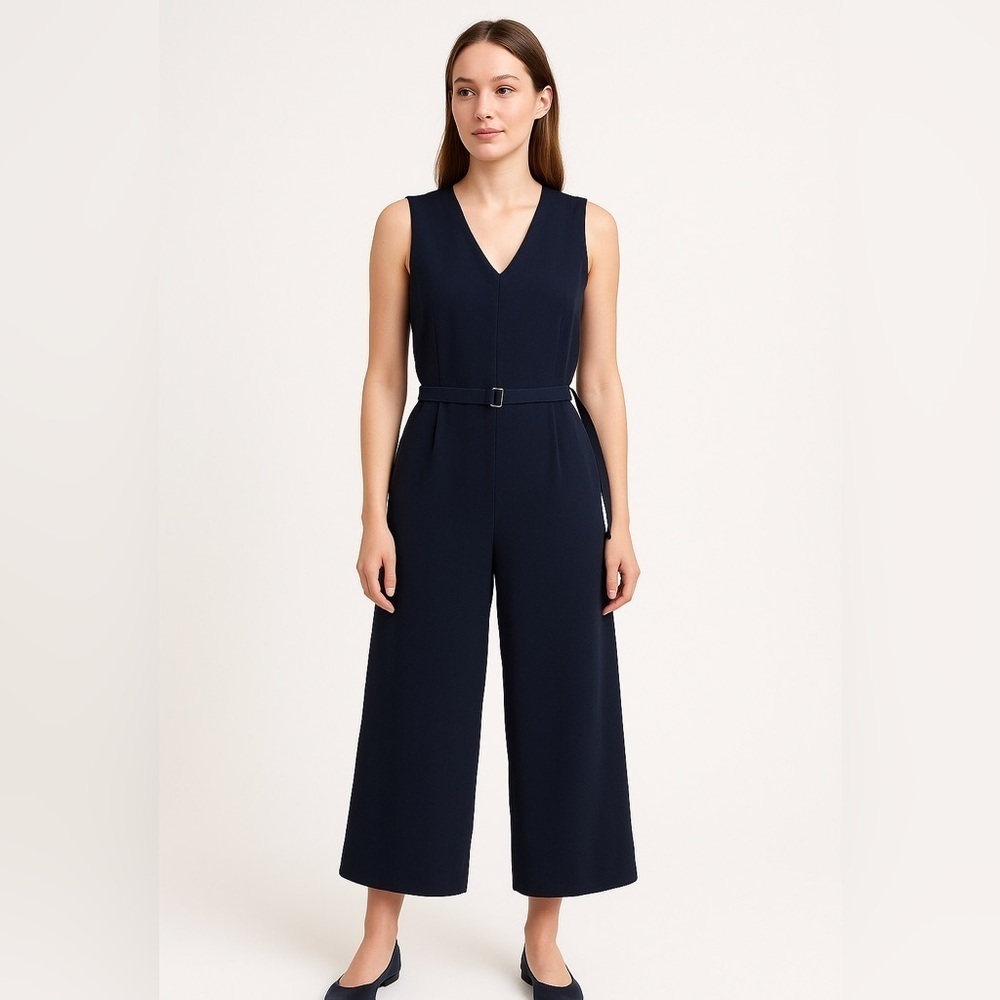 Michael Michael Kors Navy Sleeveless Belted Wide-Leg Jumpsuit Women’s Size 2